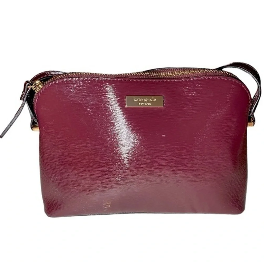 Kate Spade In Burgundy Patent Leather Crossbody Bag